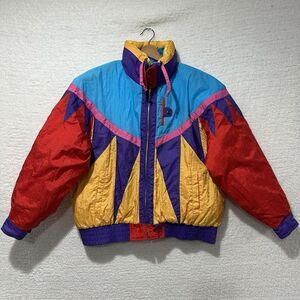 NYG New York Girl Vintage Multicolor Shark Tooth Zip-Up Retro Womens Jacket Sz L